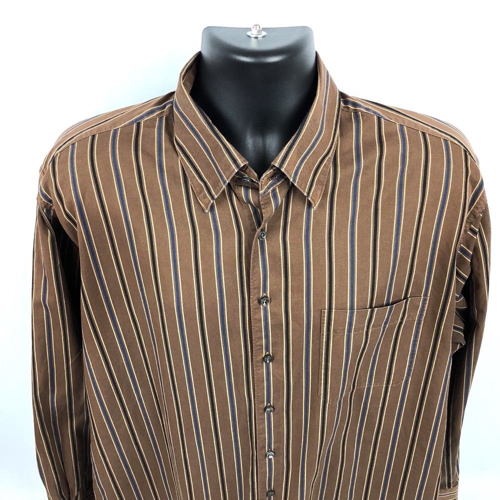 Scott Barber Shirt XL Men Button‎ Down Striped Brown Long Sleeve Shirt
